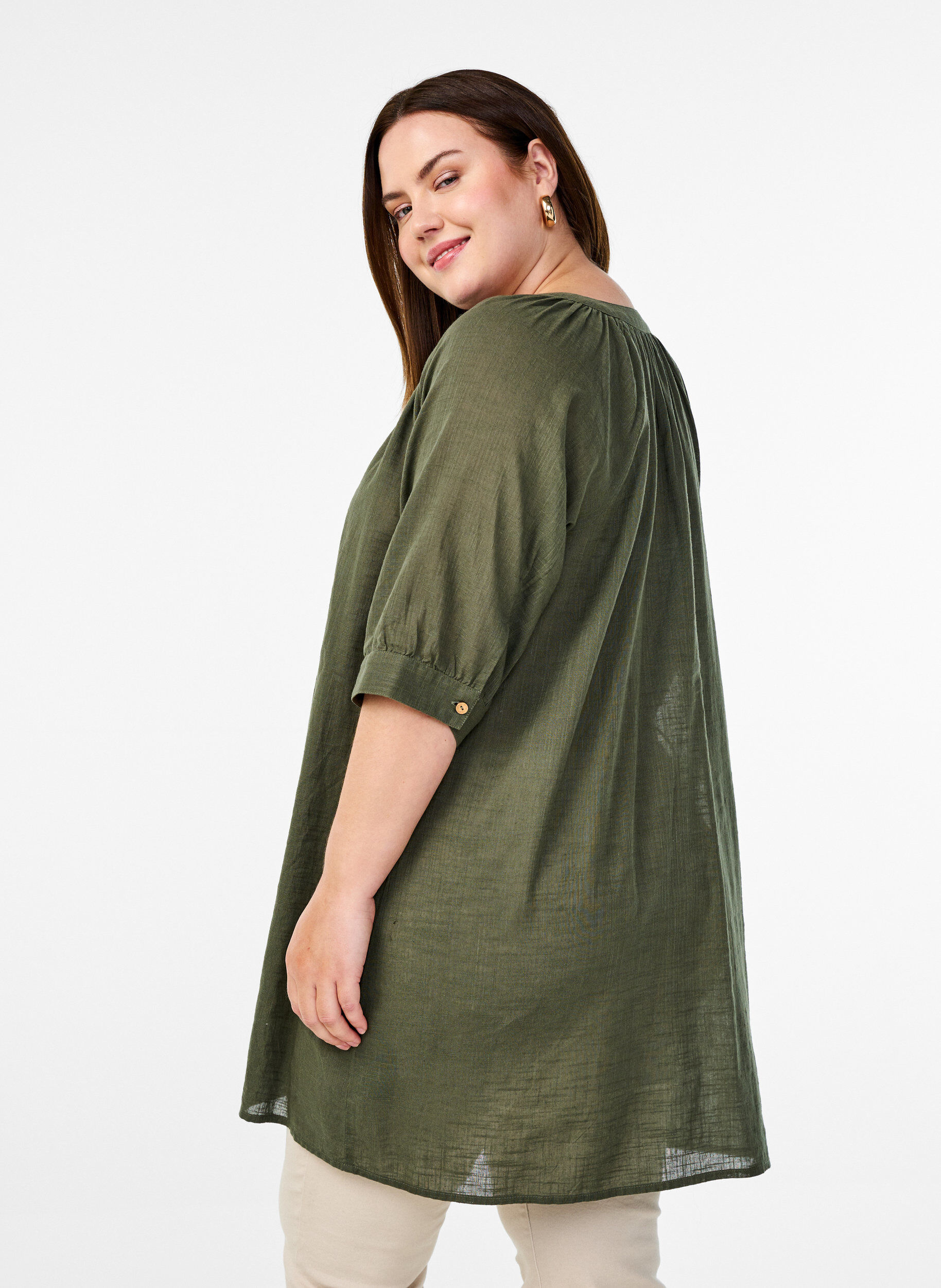 Zizzi Katoenen tuniek met V-hals, Groen, Model image number 2