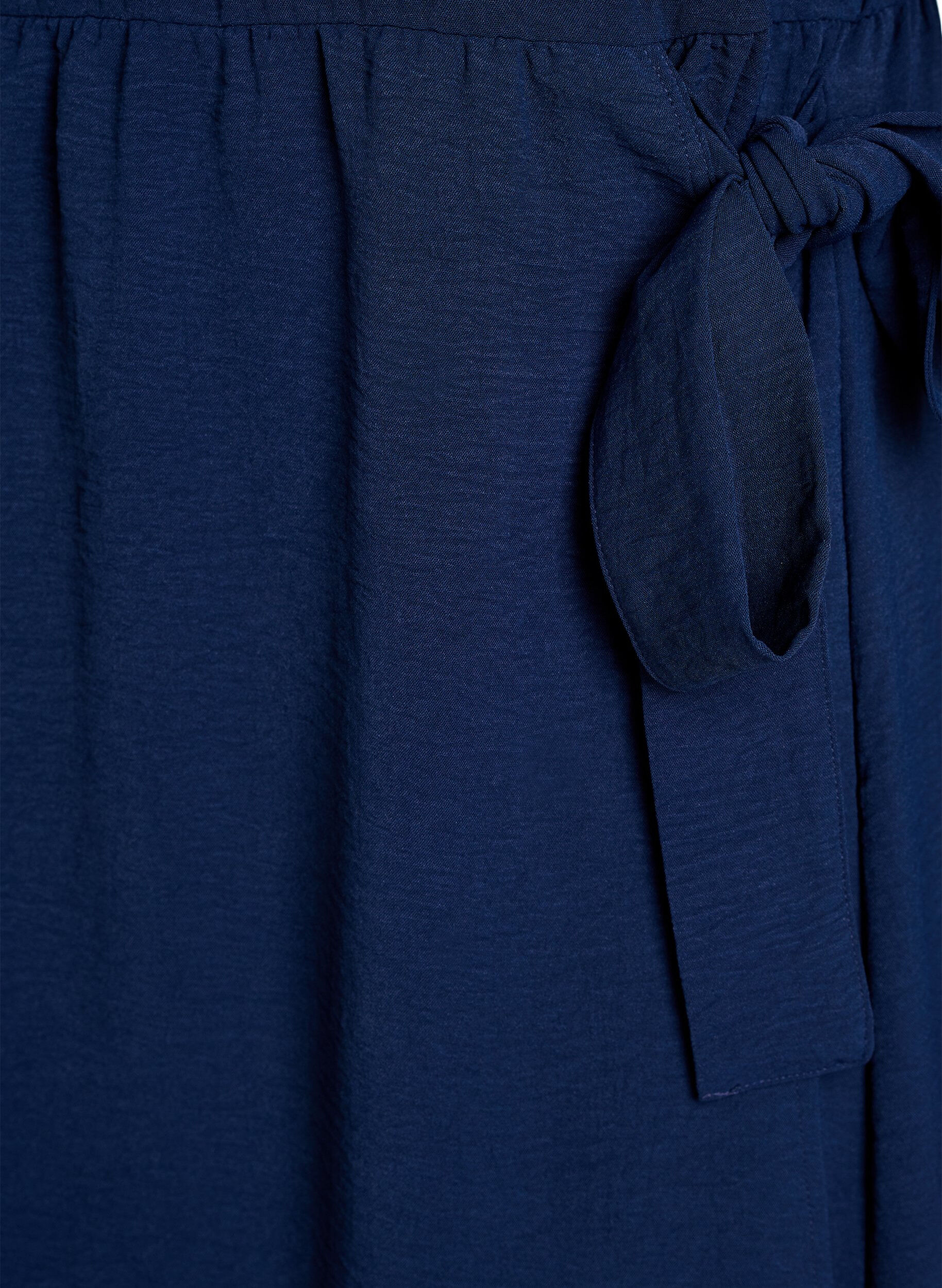 Zizzi Halflange jurk met strikdetail, Blauw, Packshot image number 3