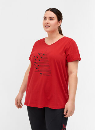 Katoenen sport t-shirt met print, Haute Red, Model image number 0