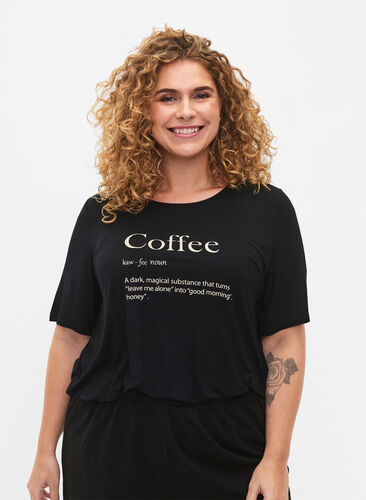 Nachtshirt van viscose met korte mouwen, Black Coffee, Model image number 0
