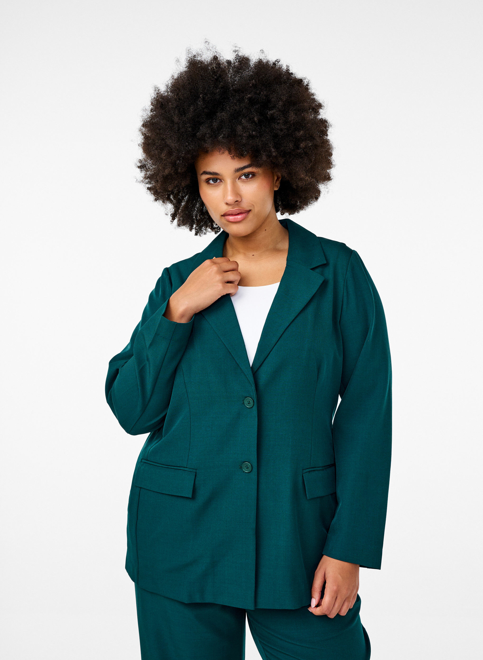 Zizzi FLASH - Blazer met zakken en een split, Groen, Model image number 0