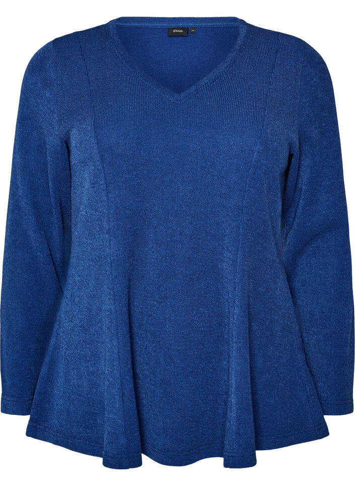 Jersey blouse met een geribde textuur en een A-lijn pasvorm, Blauw, Packshot image number 0