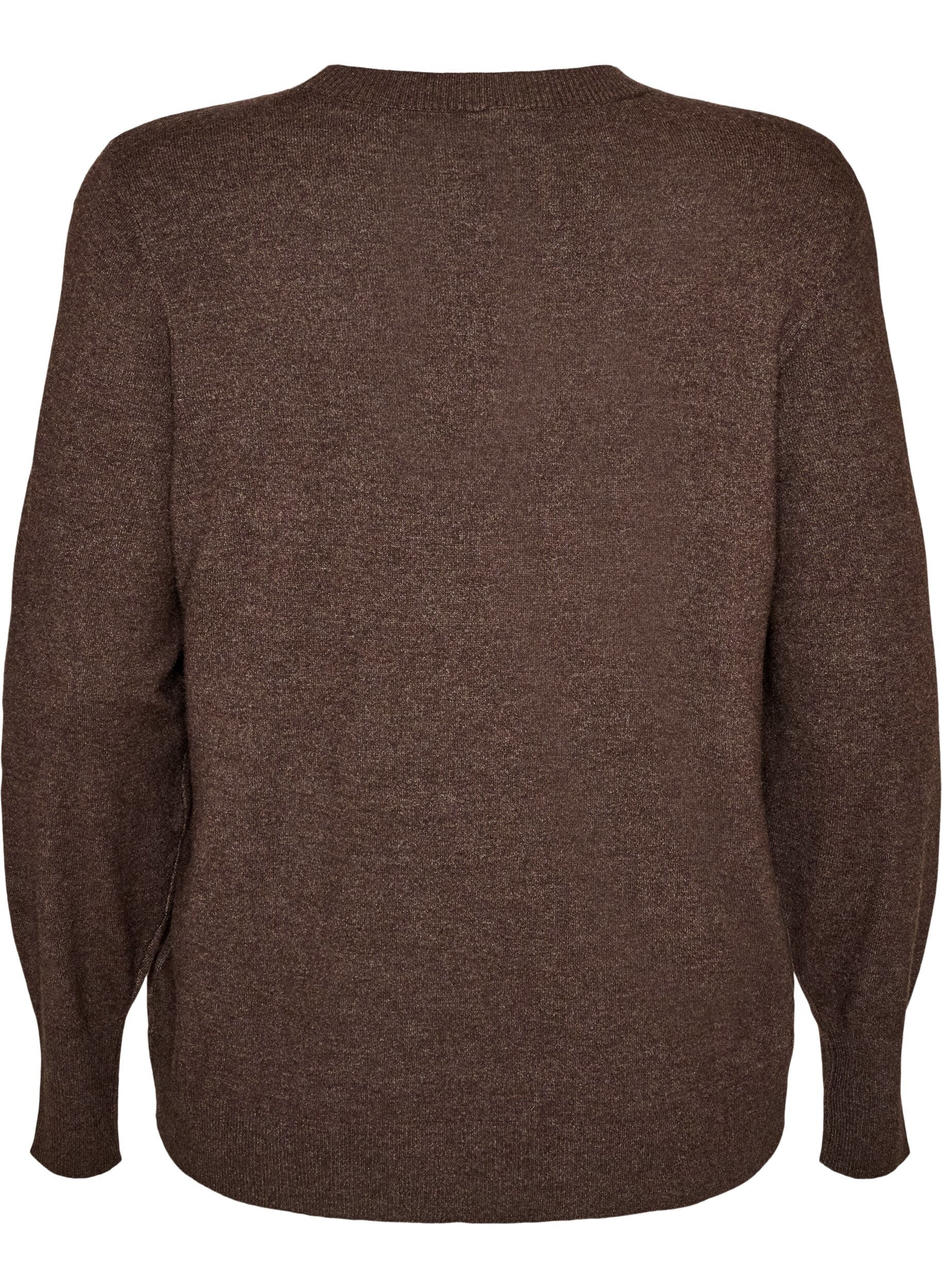 ZizziGebreide blouse met ronde hals, Bruin, Packshot image number 1