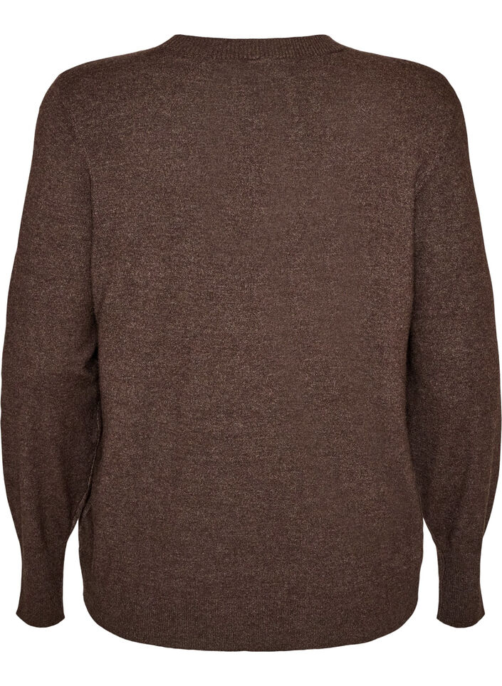 Gebreide blouse met ronde hals, Bruin, Packshot image number 1