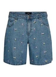 Denimshorts met geborduurde bloemen, Blauw