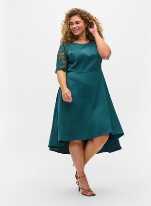Midi-jurk met korte kanten mouwen, Deep Teal, Model image number 2