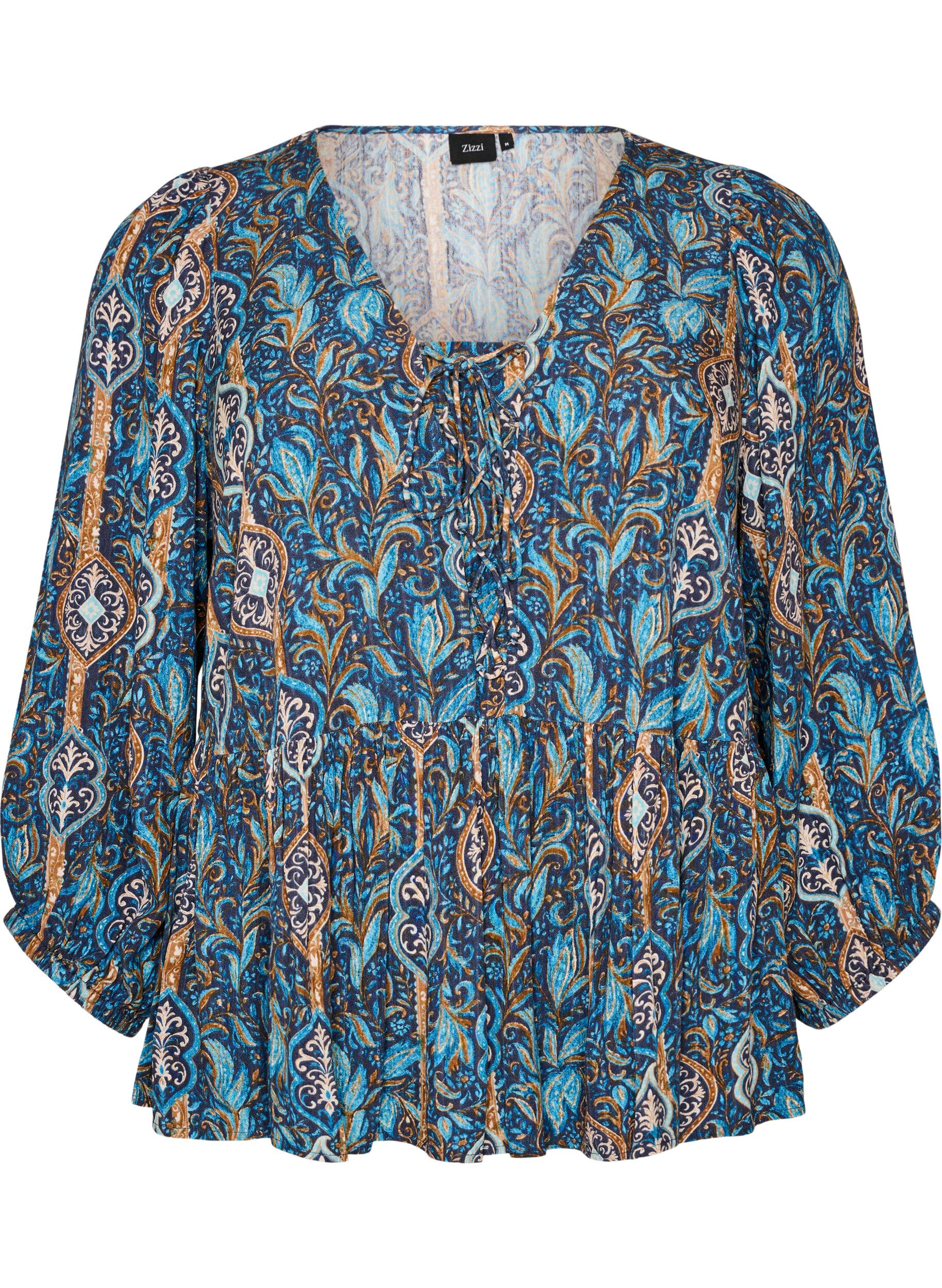 ZizziBlouse met paisleyprint en kanten detail, Blauw, Packshot image number 0