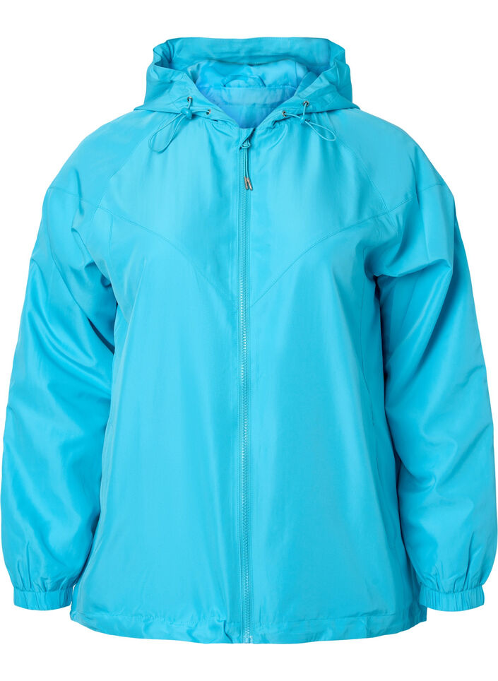 Korte jas met capuchon en verstelbare onderkant, River Blue, Packshot image number 0