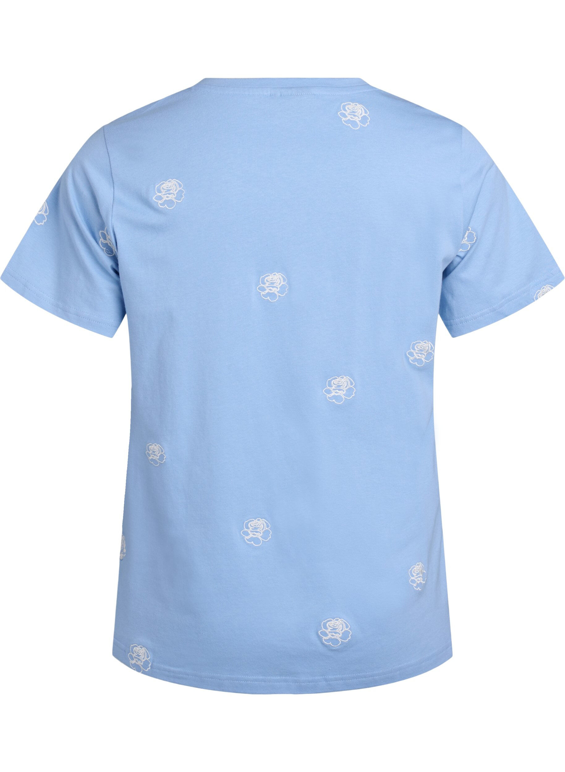 Zizzi T-shirt in biologisch katoen met geborduurde motieven, Blauw, Packshot image number 1