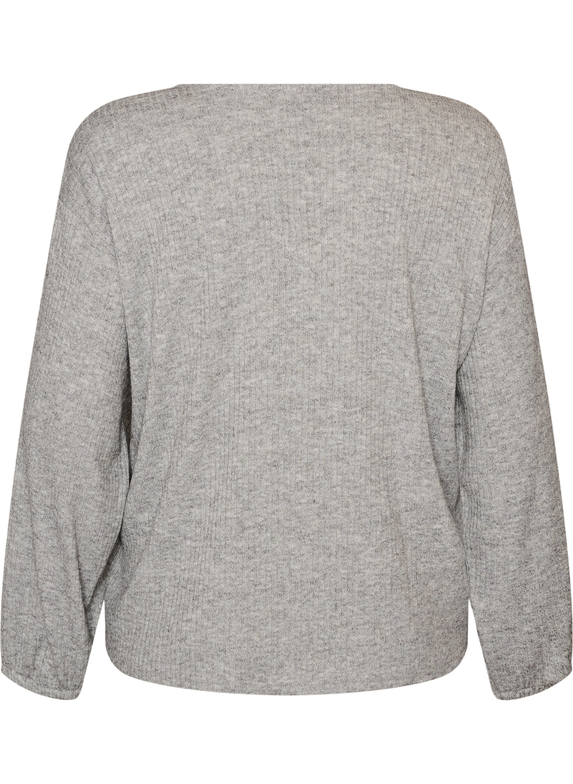 ZizziJersey blouse met geribde textuur en V-hals, Grijs, Packshot image number 1