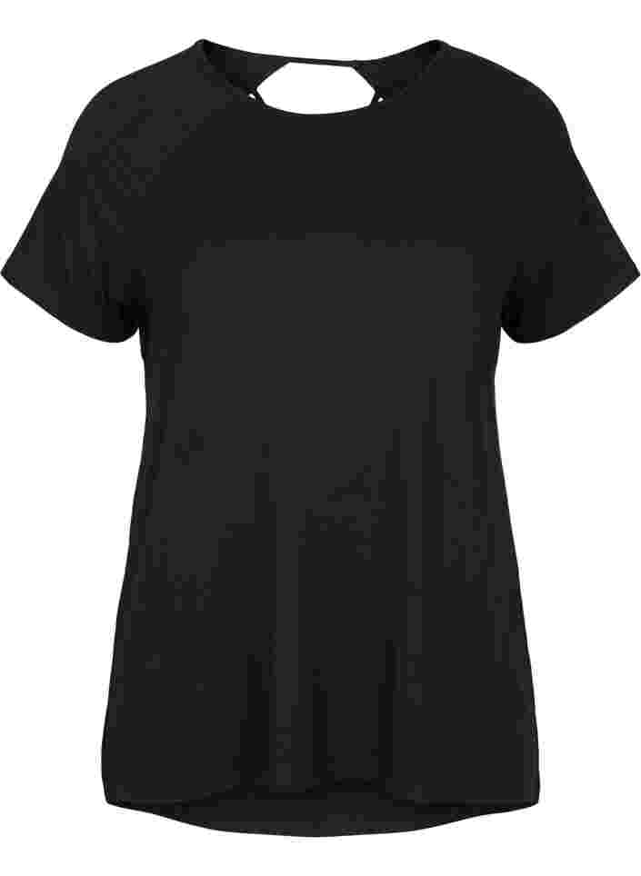 Trainings t-shirt in viscose met ruguitsnijding, Black, Packshot image number 0