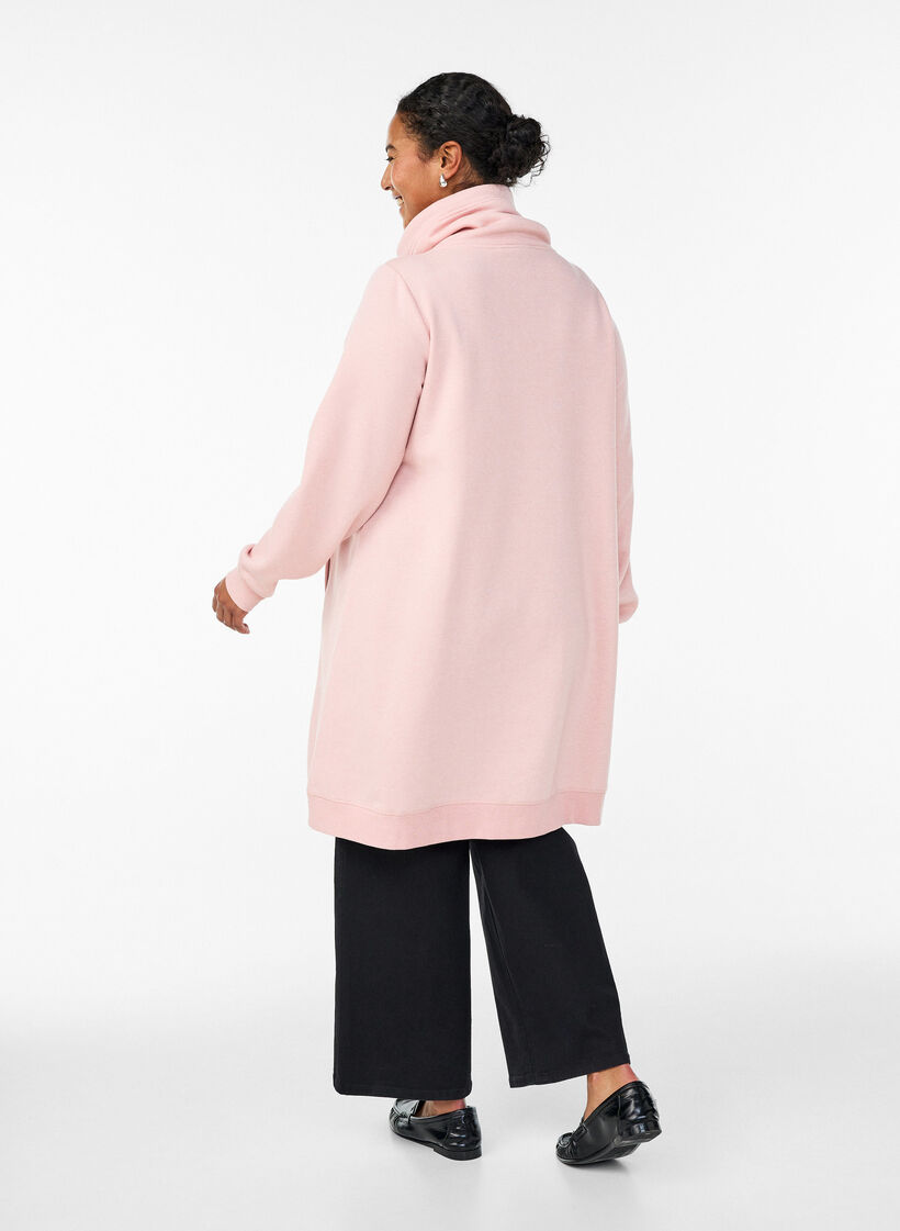 Kort sweatshirt jurk met hoge kraag en zakken, Rood, Model image number 2