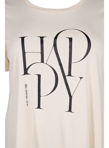 T-shirt van katoen met tekstopdruk, Buttercream HAPPY, Packshot image number 2