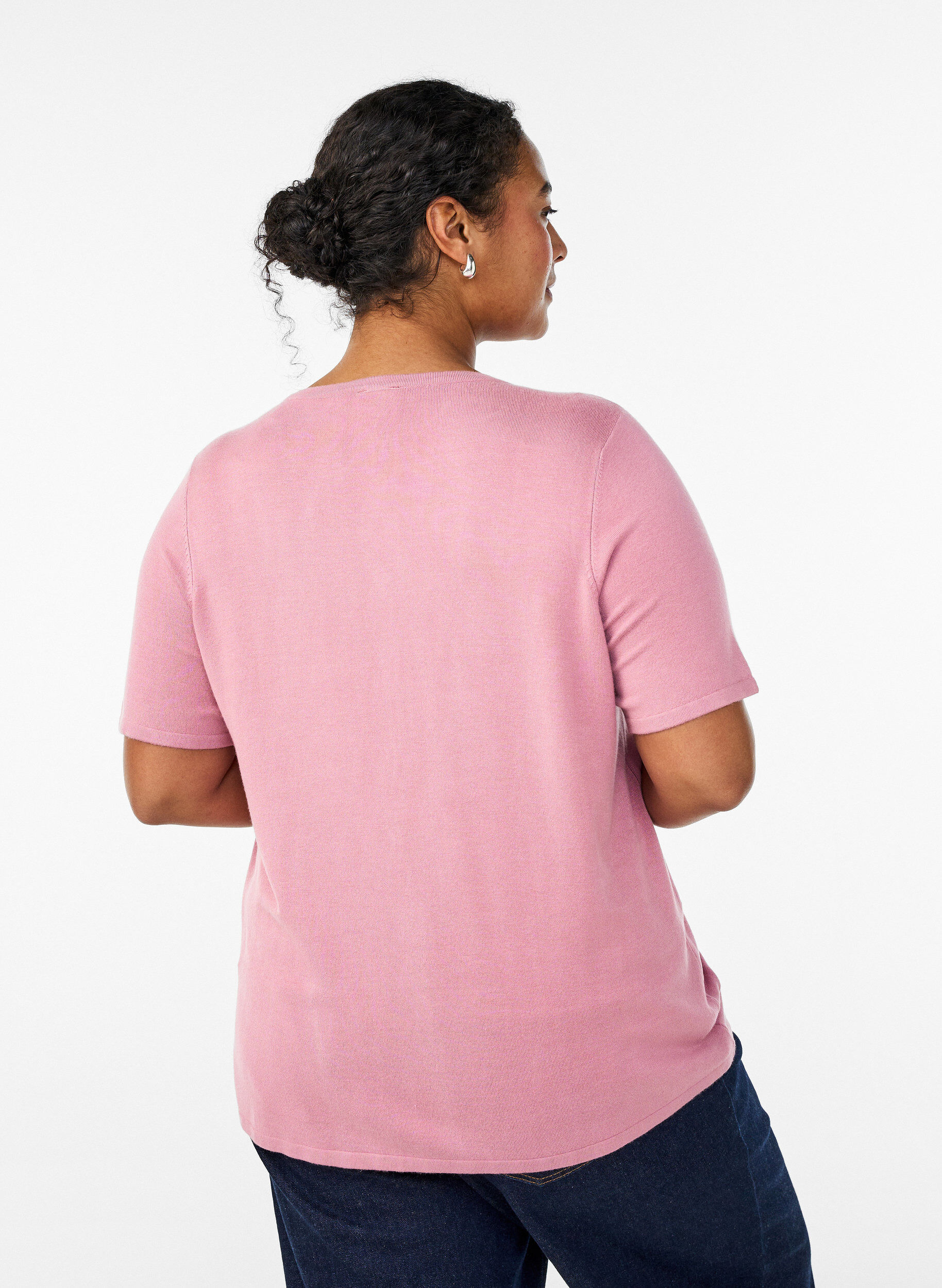 Zizzi Kort&auml;rmede gebreide vest van viscose, Roze, Model image number 2