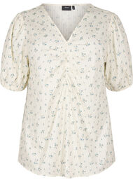 Blouse met korte pofmouwen en ruches details, Wit