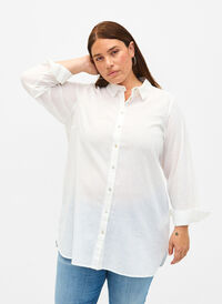 Lang shirt van linnen en katoen, Bright White, Model