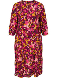 Viscose jurk met 3/4 mouwen en bloemenprint, Hot Pink Flower