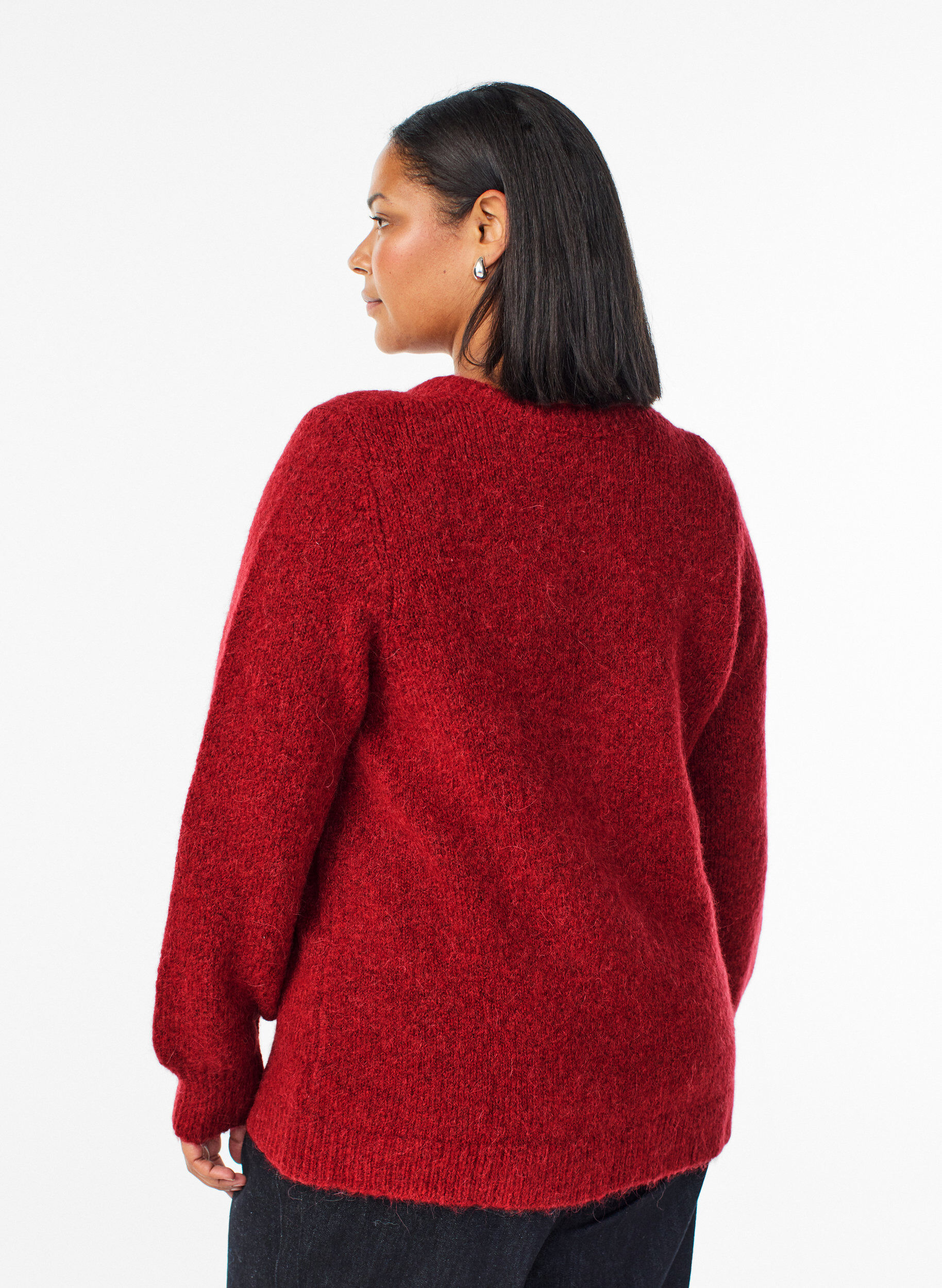 Zizzi Cardigan met wol en alpaca en decoratieve knopen, Rood, Model image number 2