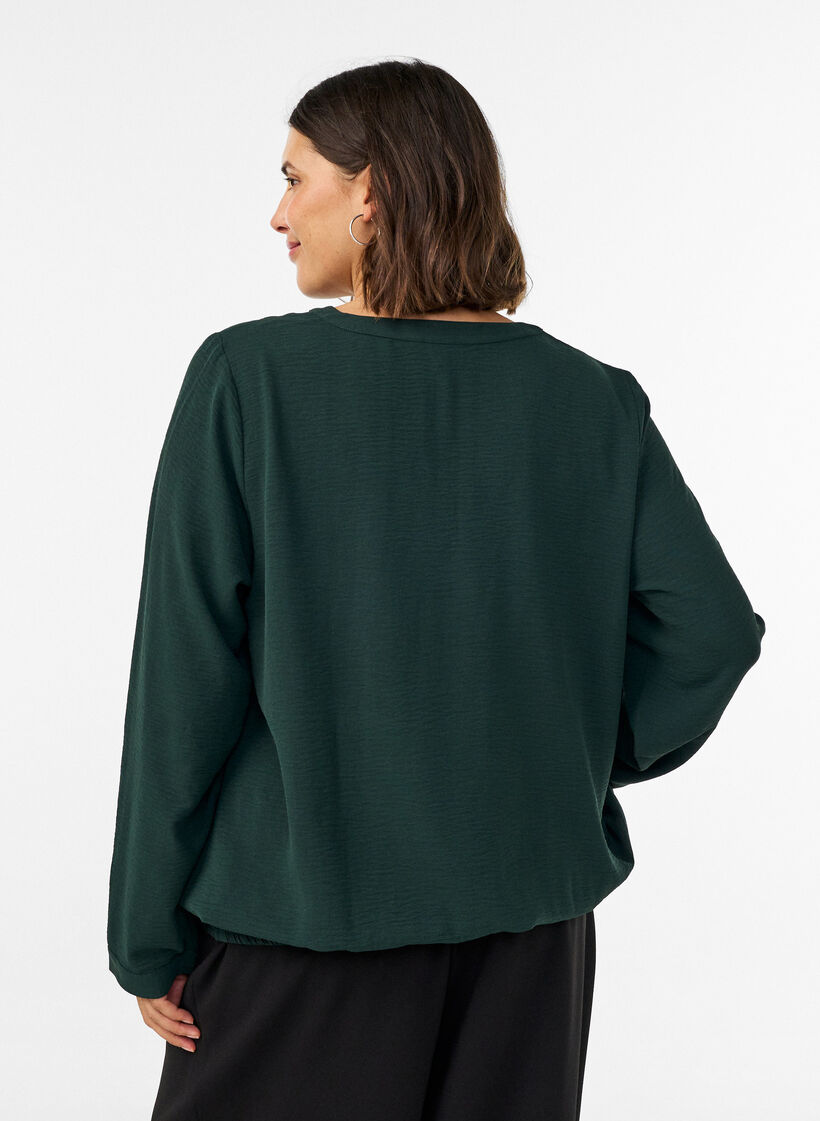 Blouse met ballonsilhouet en V-hals, Groen, Model image number 2