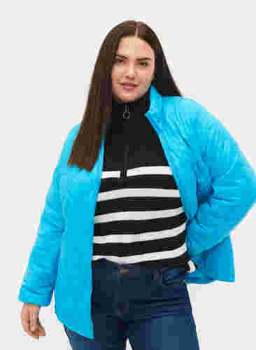 Doorgestikte jas met rits en zakken, River Blue, Model image number 2