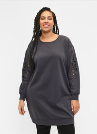 Sweater-jurk met geborduurde details, Dark Grey, Model