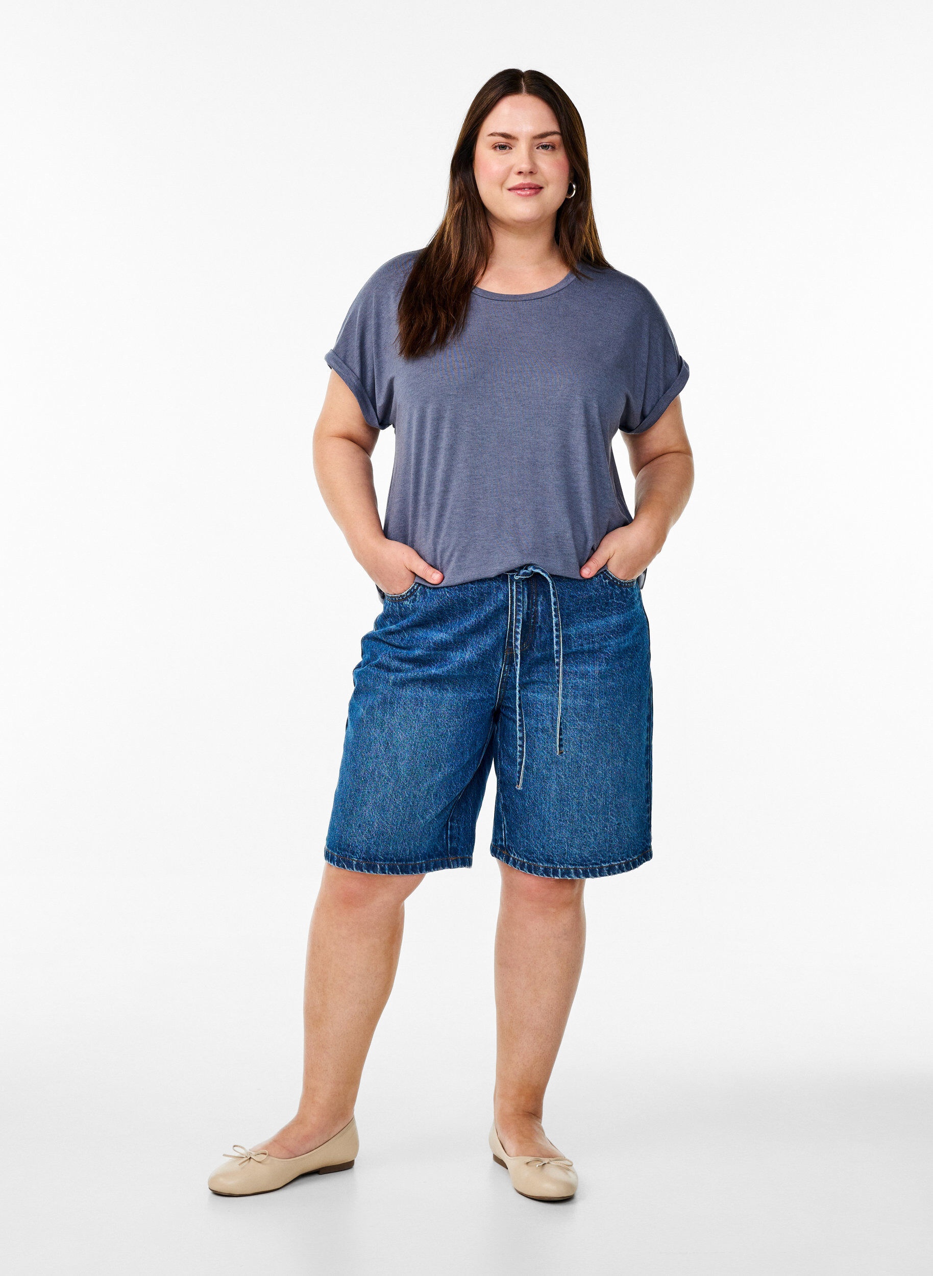 Zizzi Los T-shirt met ronde hals, Blauw, Model image number 1