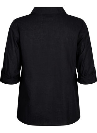 Shirt blouse met knoopsluiting van katoen-linnenmix, Black, Packshot image number 1