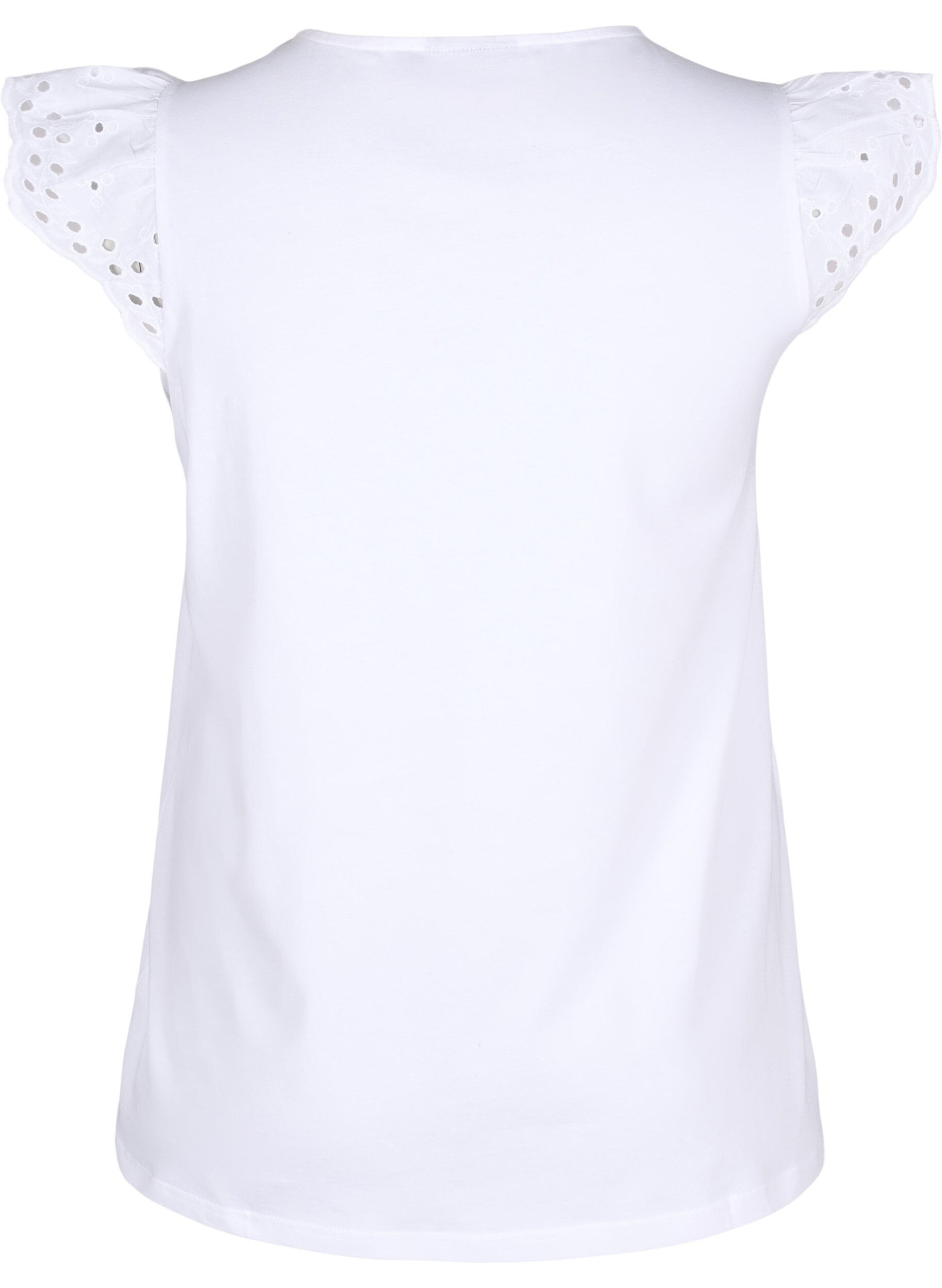Zizzi T-shirt van biologisch katoen met broderie anglaise, Bright White, Packshot image number 1