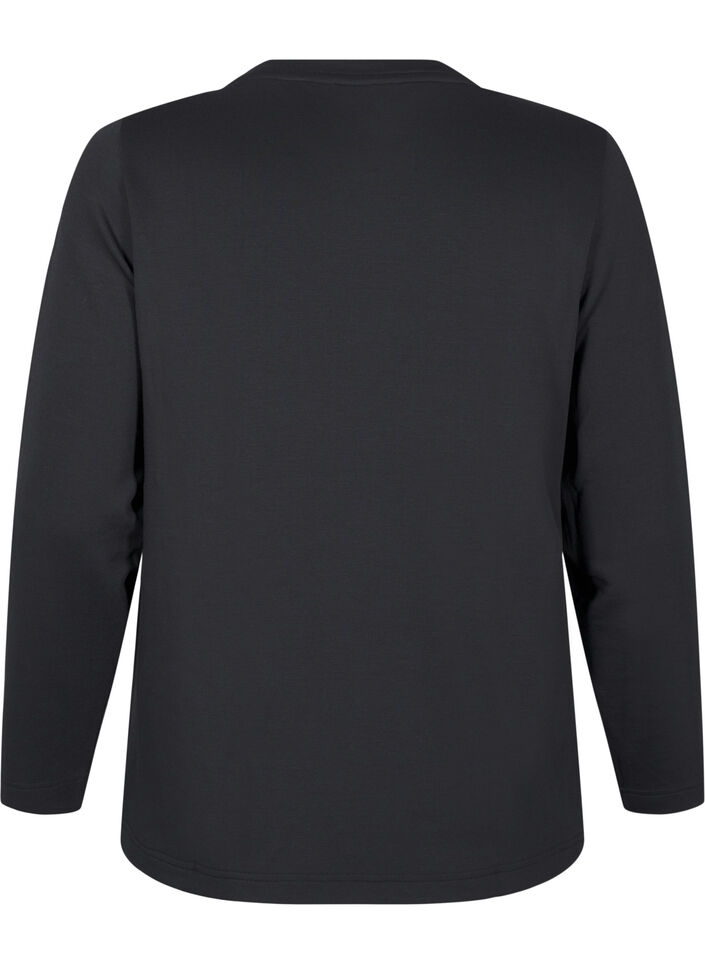 Modal blend blouse met ronde hals, Zwart, Packshot image number 1