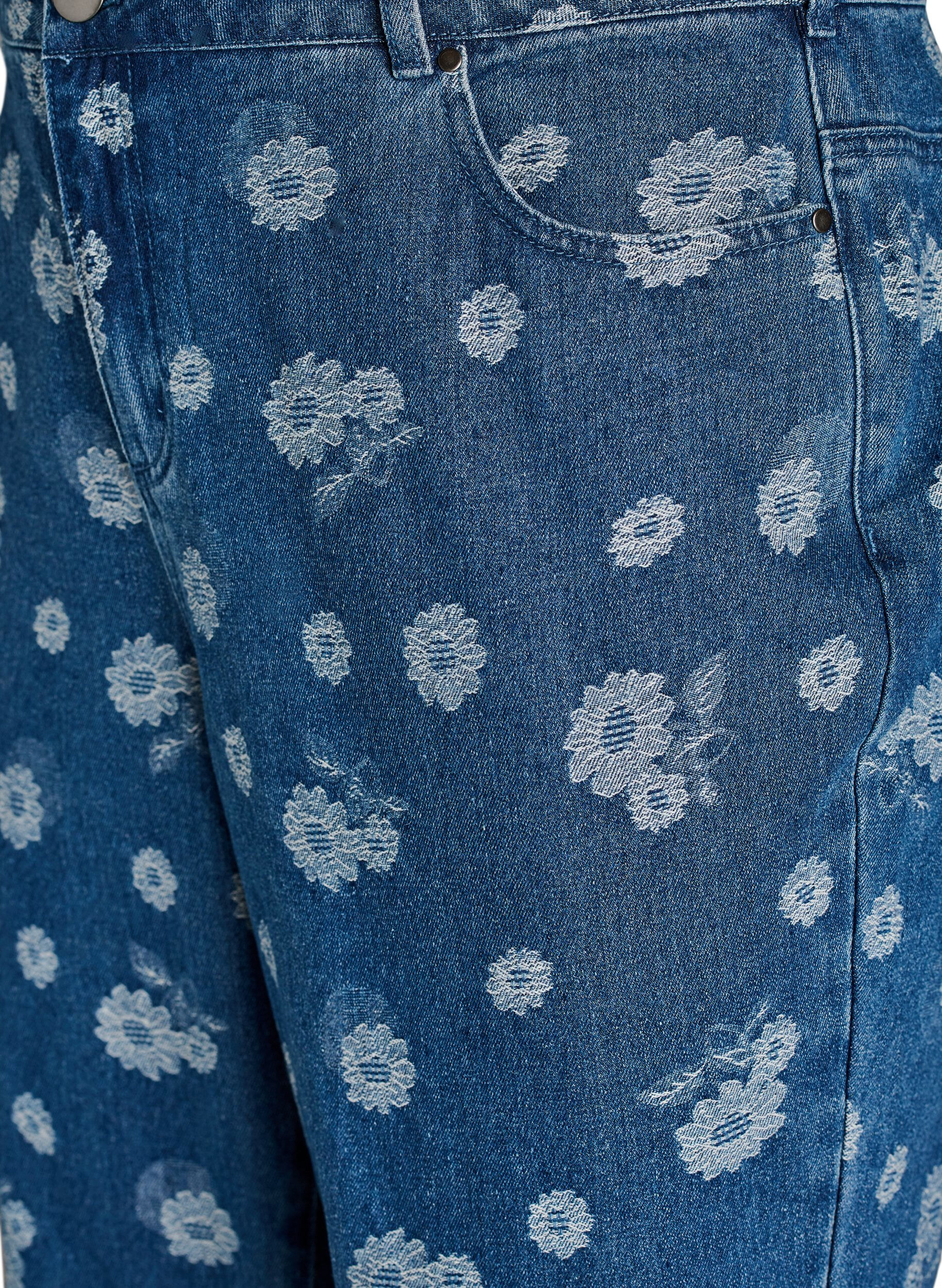 Zizzi Gemma high-waist bloemen jeans, Blauw, Packshot image number 2