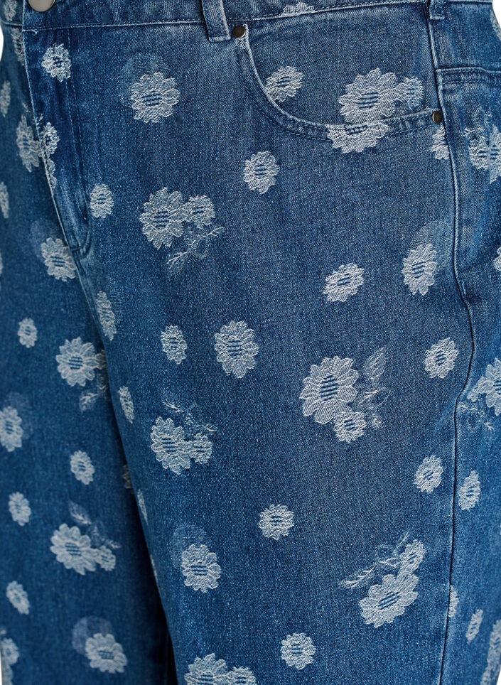Gemma high-waist bloemen jeans, Blauw, Packshot image number 2