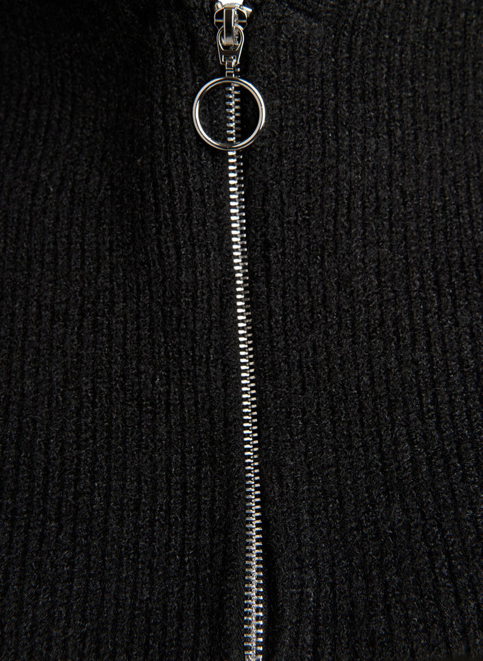 Ribgebreide balaclava met ritssluiting, Zwart, Packshot image number 2