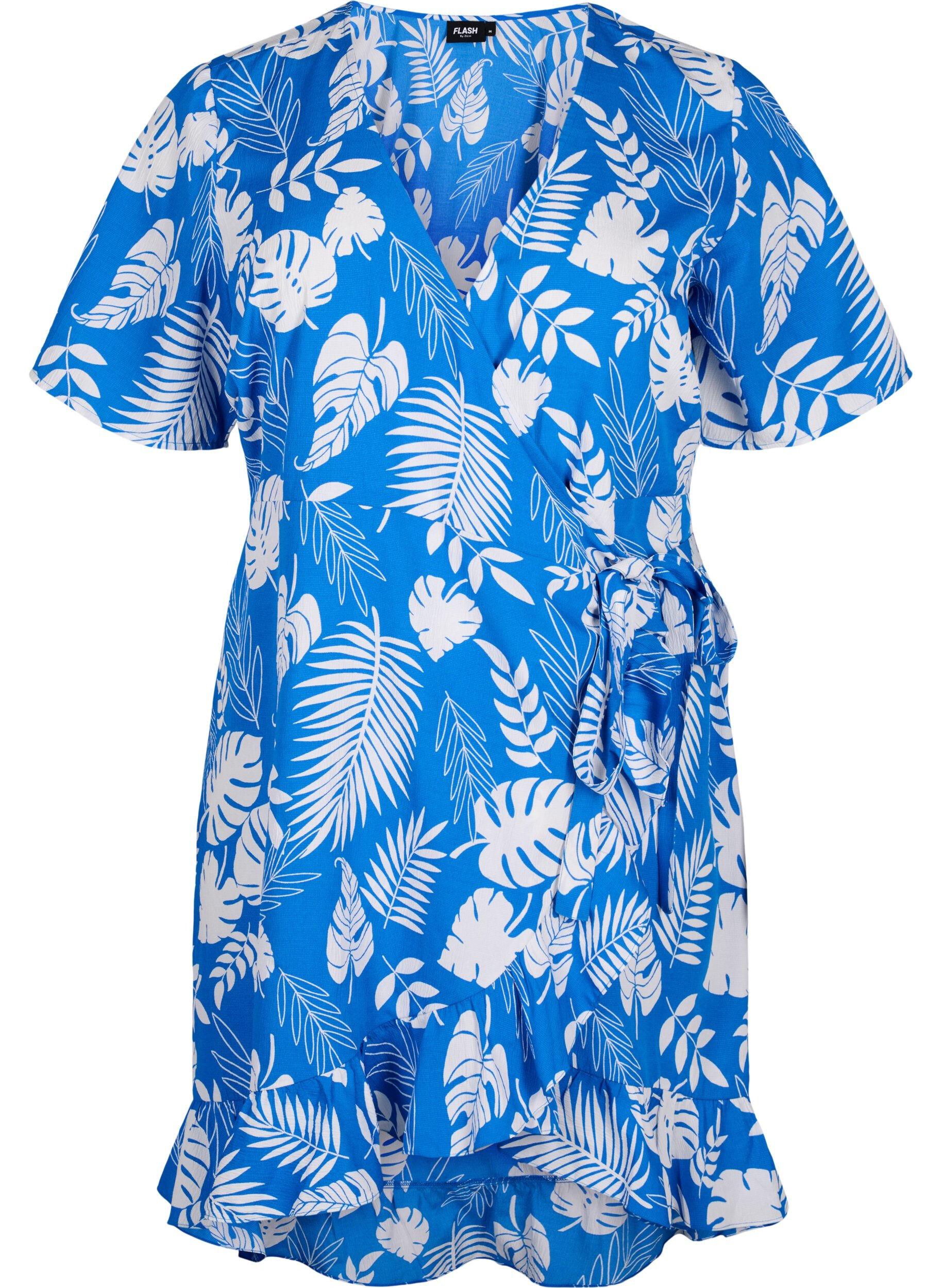 Zizzi FLASH - Wikkeljurk met korte mouwen, Skydiver White AOP, Packshot image number 0