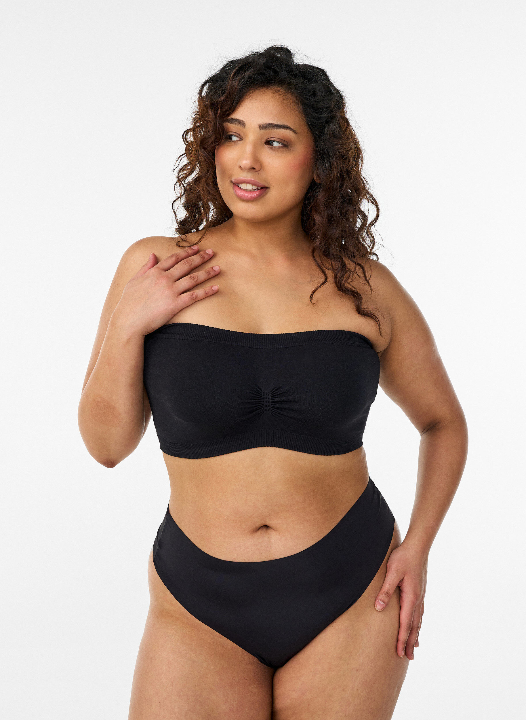 Zizzi Bandeau topje, Zwart, Model image number 1