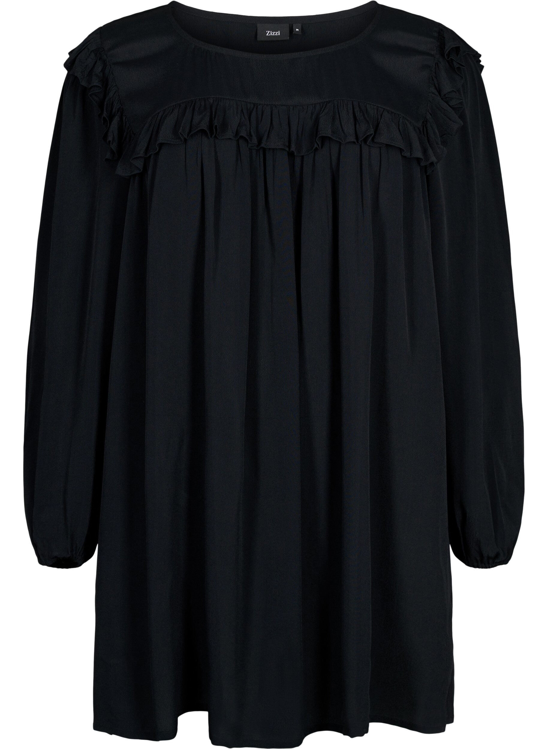 Zizzi Tuniek van viscose met ruches, Black, Packshot image number 0