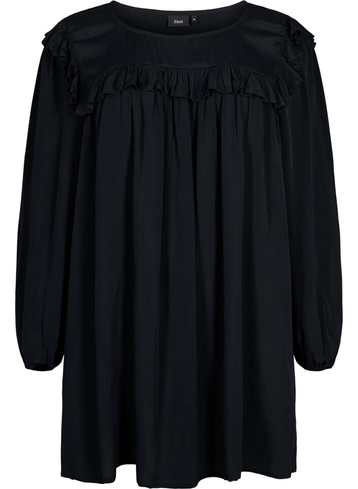 Tuniek van viscose met ruches, Black, Packshot image number 0