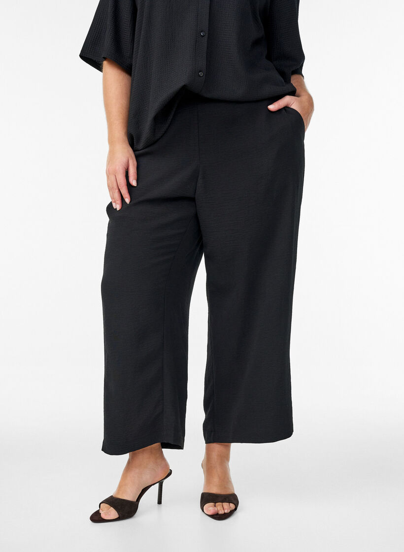 High-waist culottes met een elastische achterkant, Zwart, Model image number 2