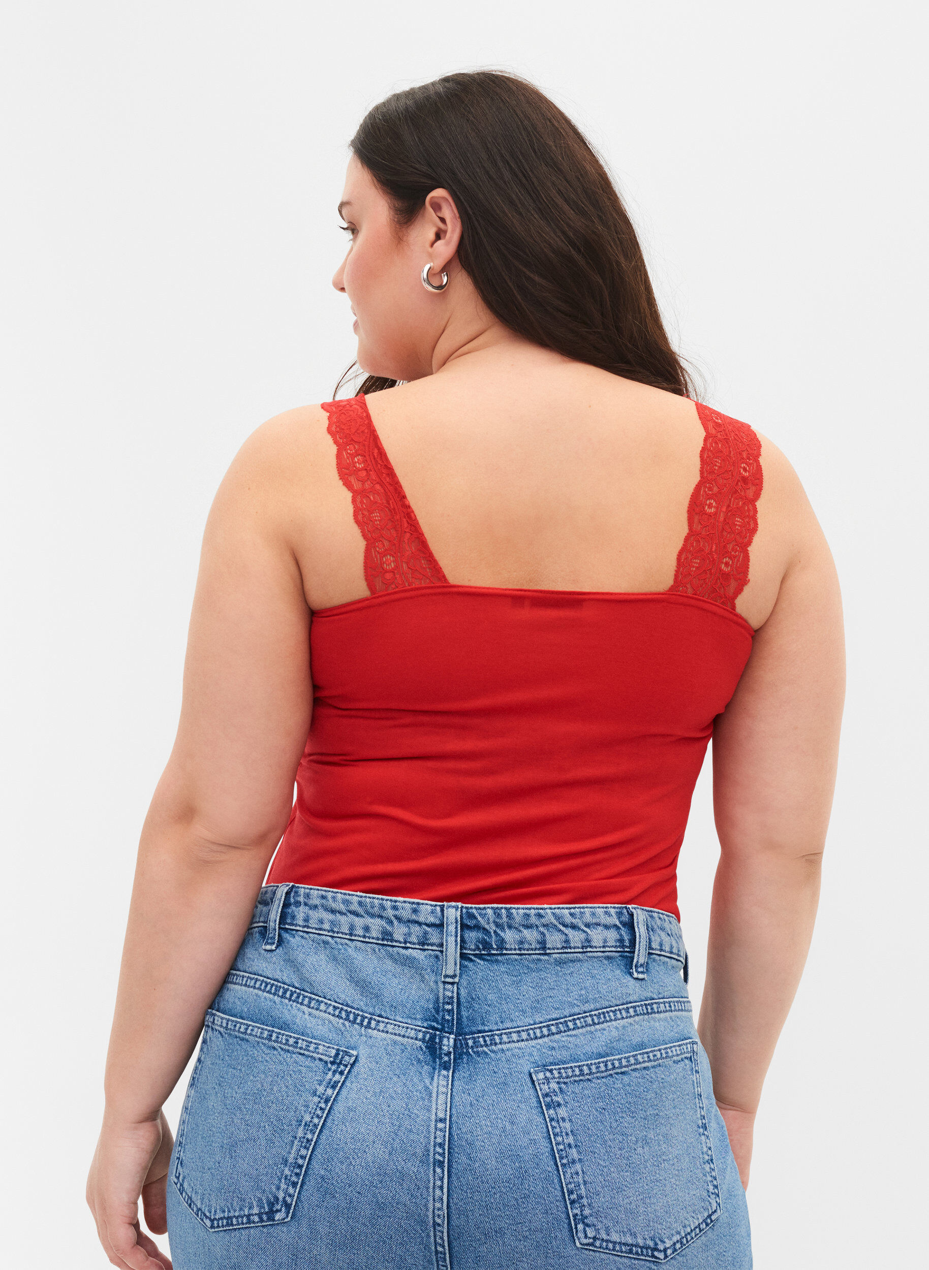 Zizzi 2-pack topjes met kant, Black/Chinese Red, Model image number 1