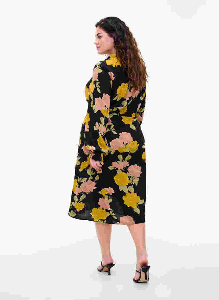 Gebloemde viscose jurk met kant, Scarab Flower, Model image number 1