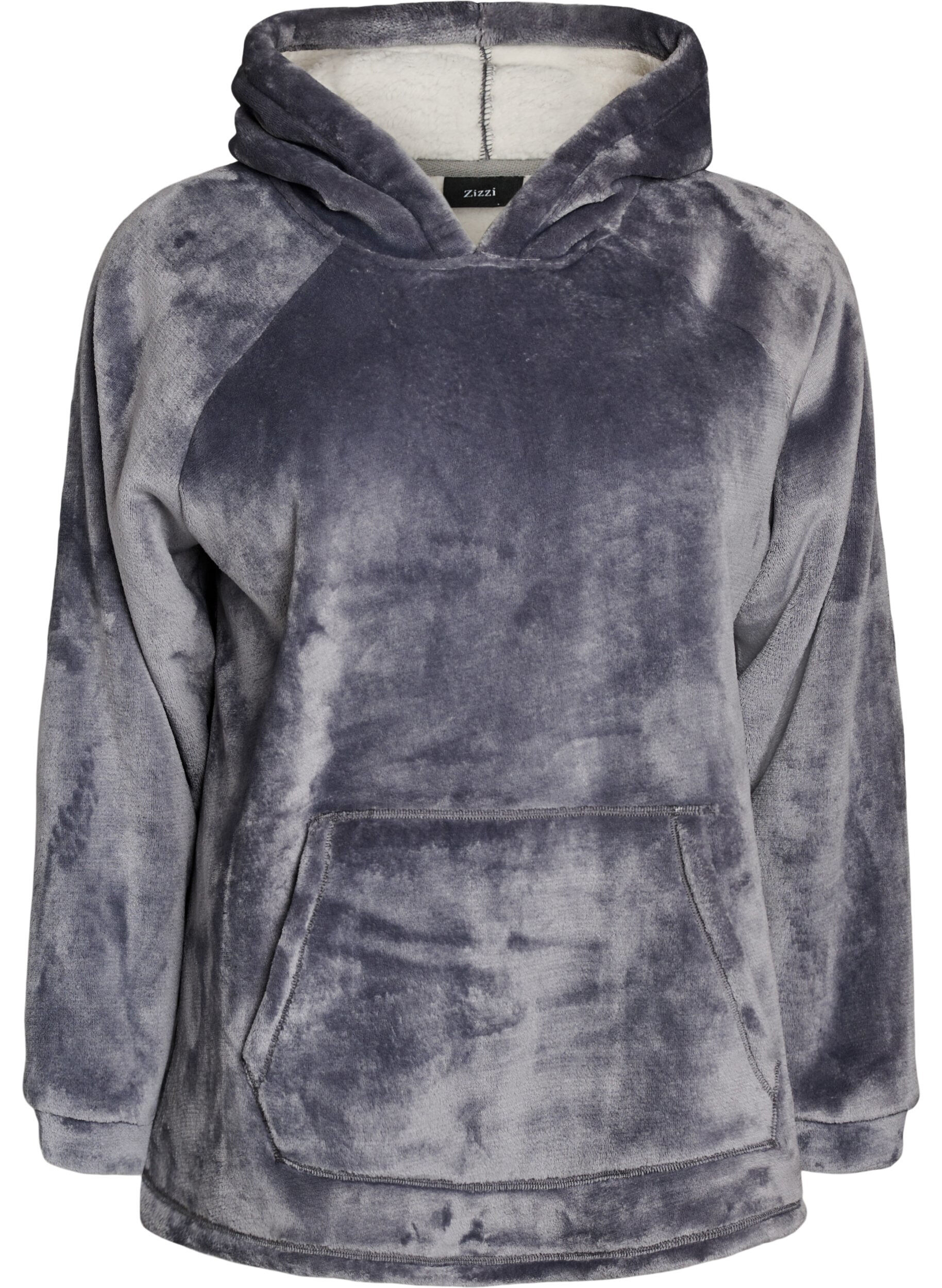 ZizziVelours hoodie met kangoeroezak, Grijs, Packshot image number 0