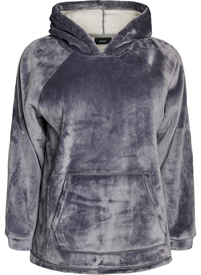 Velours hoodie met kangoeroezak, Grijs, Packshot image number 0