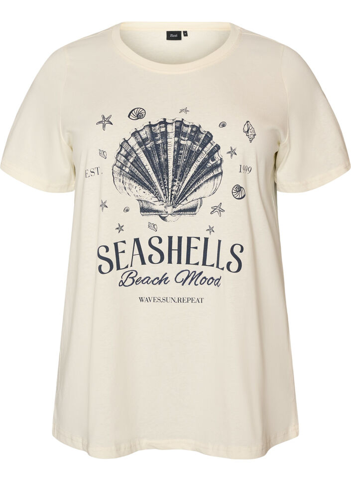 Katoenen T-shirt met print, Vanille, Packshot image number 0