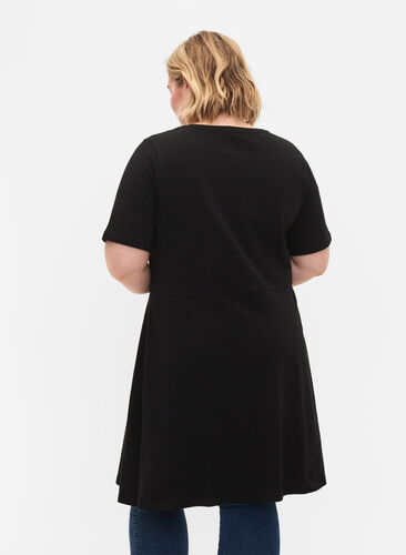 Effen katoenen jurk met korte mouwen, Black, Model image number 1