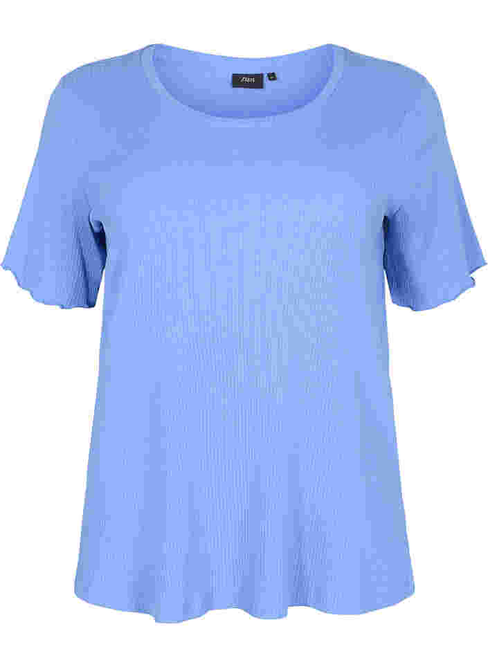 T-shirt met korte mouwen in rib, Wedgewood, Packshot image number 0