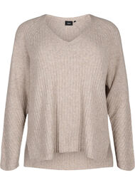 Gebreide trui met split, Simply Taupe Mel.