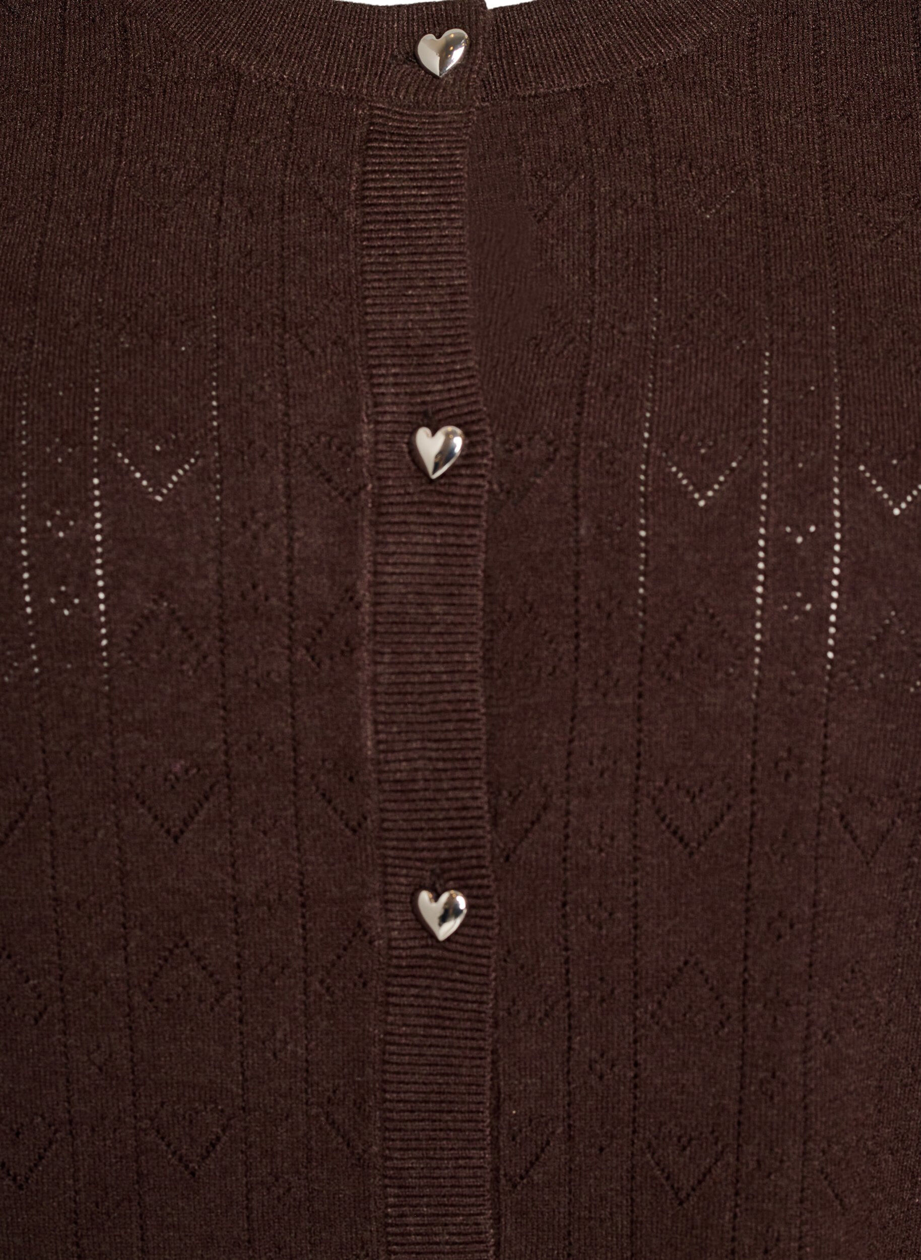 ZizziGebreid vest met hartvormig gaatjesborduurwerk, Bruin, Packshot image number 2