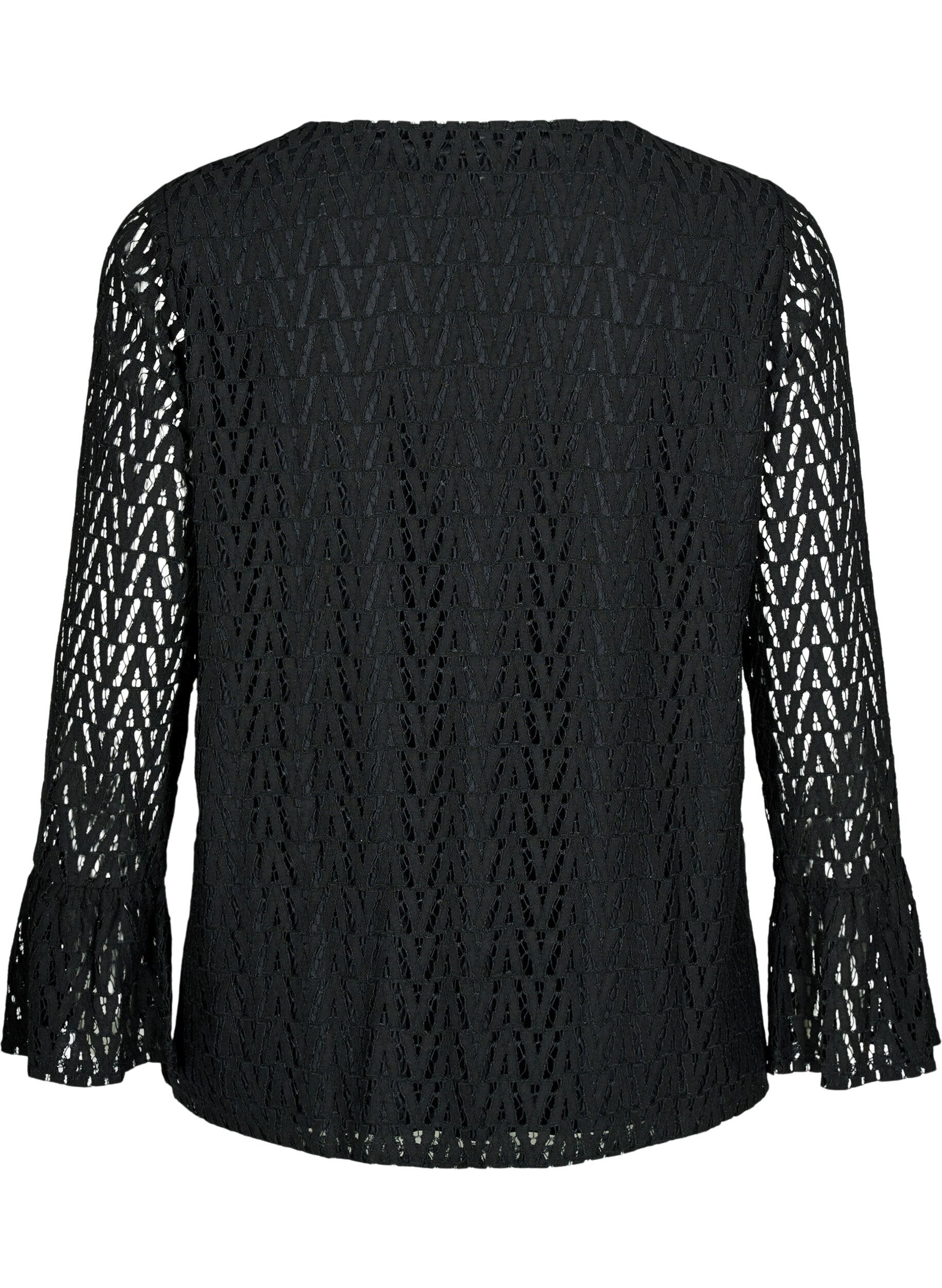 Zizzi Kanten blouse met geruffelde mouwen, Black, Packshot image number 1