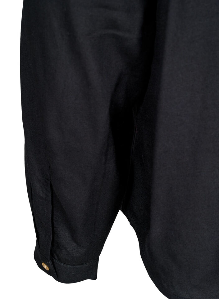 Linnen en viscose shirt met lange mouwen, Zwart, Packshot image number 3