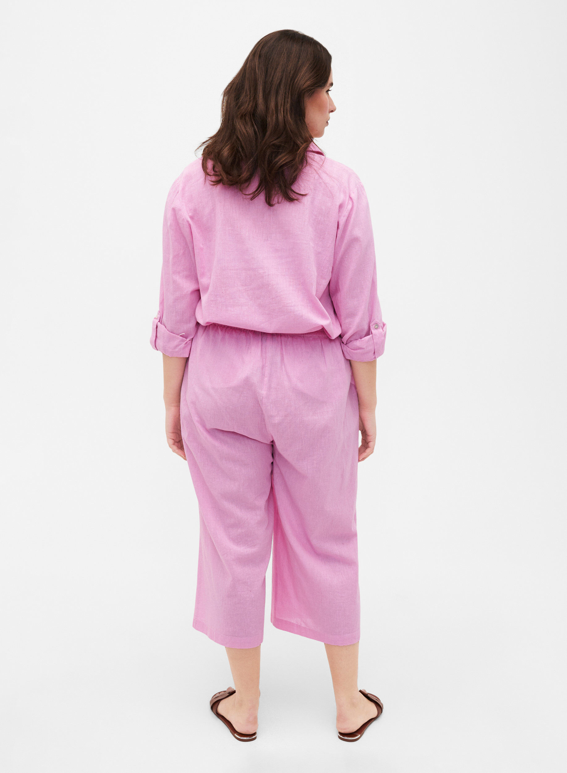 Zizzi Broek van 7/8 katoenmix met linnen, Rosebloom, Model image number 1