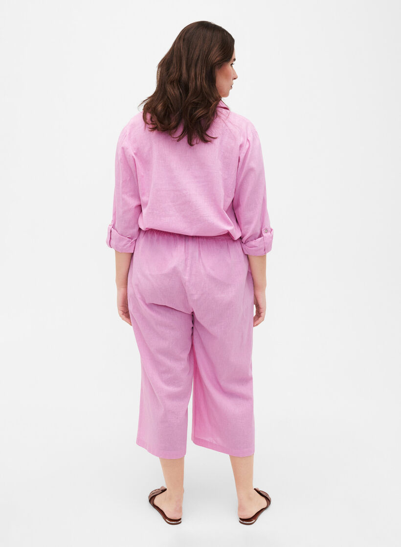 Broek van 7/8 katoenmix met linnen, Rosebloom, Model image number 1